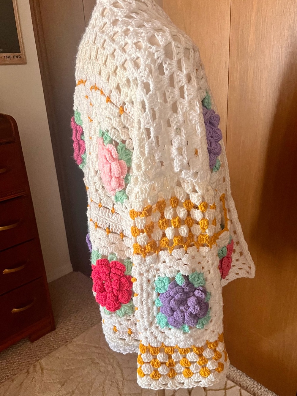 Adorable Handmade White Crochet Floral Cardigan Sweater - Picture 5 of 6